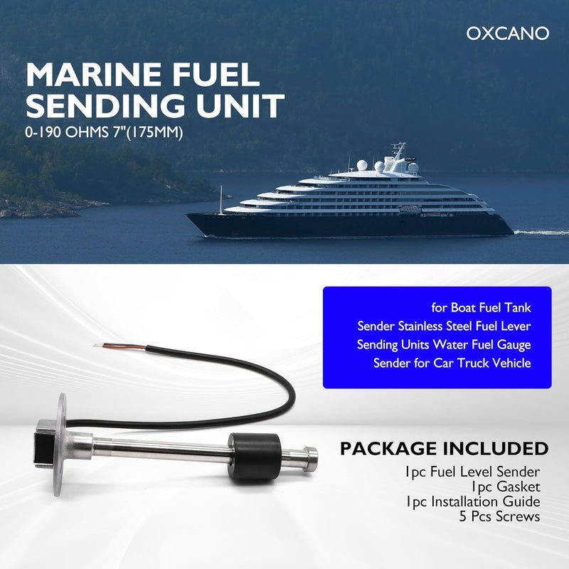 OXCANO Marine Fuel Sending Unit 0-190 ohms 7"(175mm) for Boat Fuel Tank Sender Stainless Steel Fuel Lever Sending Units Water Fuel Gauge Sender for Car Truck Vehicle - Image 3